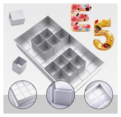 Produktbild von Verstellbare Backform für Zahlen aus Aluminium, rechteckig, antihaftbeschichtet, groß mit 12 quadratischen Blöcken für Hochzeit, Geburtstag, Party, Taufe, 31 x 18 x 5 cm