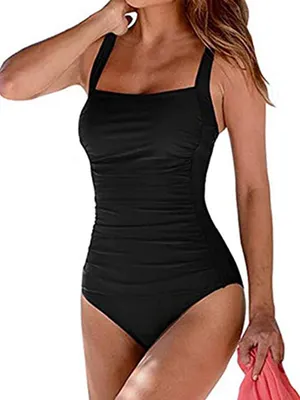Produktbild von Damen Einfarbig Badeanzug Figurformende Verstellbarer Schultergurt Badeanzüge Rückenfrei Einteiliger Bademode Bauchweg Push Up Strandbikini Badebekleidung Schwimmanzug