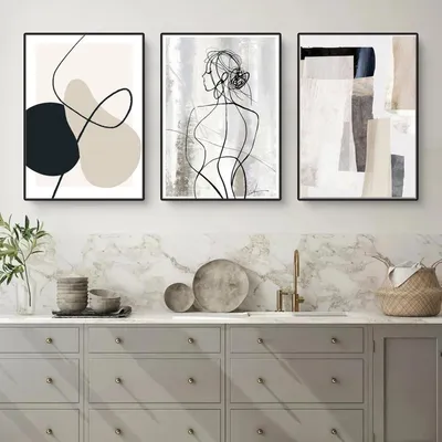 Zdjęcie produktu dla Herfair Zestaw 3 plakatów Abstract Line Geometry Wall Art 40x50cm
