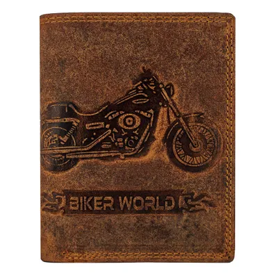 Produktbild von RFID Büffel Echt Leder Geldbörse Portemonnaie mit geprägtem Motorrad Motiv Braun Hochformat