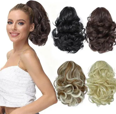 Productafbeelding van Paardenstaartverlenging met clip, 20 cm, donkerblond, krullende vlecht, haarverlenging voor dames, ideaal voor een vollere uitstraling