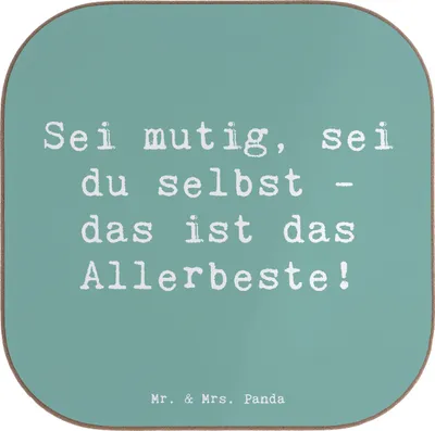 Produktbild von Mr. & Mrs. Panda Tassen Untersetzer Spruch Mutig zu sich selbst stehen - Meeresbrise - Geschenk, Selbstvertrauen, Flaschenuntersetzer, Coaster, Mut, Teeuntersetzer, Trost