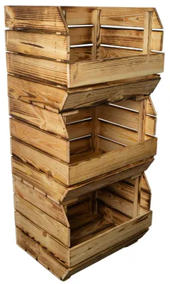 Produktbild von 3er Set Küchenregal Olaf 40x33x30 cm in geflammt Gemüsekiste Obsthorde Gemüsekorb Obstschale Holzkiste Obstkiste