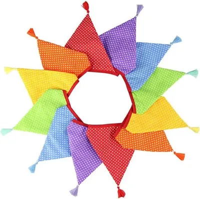 Produktbild von G2PLUS Stoff Wimpelkette mit Quasten, Bunt Punkt Stoffgirlande Beidseitig, 3.3M Stoff Wimpel Girlande mit 12 STK Farbenfroh Wimpeln für Hausbett, Kindergeburtstagsfeier Deko