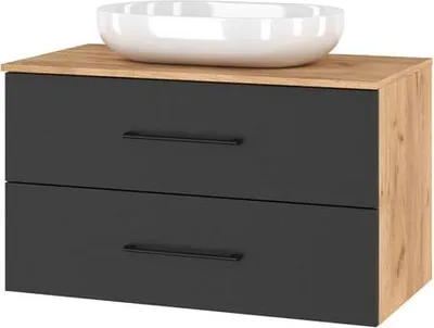 Produktbild von Planetmöbel LUX Waschtischunterschrank 90 cm hängend ohne Aufsatz-Waschbecken Gold Eiche/Anthrazit