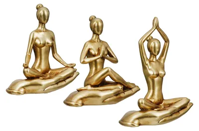 Image de Gilde Figur, "Yoga Frau auf Hand", Yogamotiv, Kunstharz, goldfarben, VE 3, 3fach sortiert, L. 8 cm, B. 16 cm, H. 21 cm