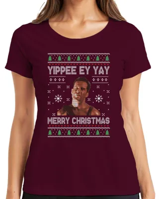 Produktbild von Yippee Ey Yay Merry Christmas - Ugly Christmas Sweater Damen T-Shirt, Burgundy, XL