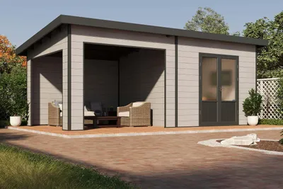 Produktbild von Finnhaus Wolff WPC Gerätehaus Tona 6030 28 Hellgrau Gerätehaus aus Holz/Kunststoff in Hellgrau, Geräteschrank mit 28 mm Wandstärke inklusive Schleppdach Gartenhaus