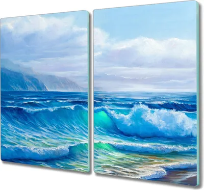Produktbild von Coloray Hackbrett Küchenbrett Kochplattenabdeckung Schneidebrett Herdabdeckplatte 2x30x52 cm - Ozeanwellen Wolken