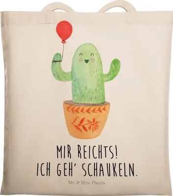 Produktbild von Mr. & Mrs. Panda Tote Bag Kaktus Luftballon - Transparent - Geschenk, Tasche, Kakteen, Ausbildung, Jutebeutel, Prüfung, Laptoptasche, Stoffbeutel, festivaltasche, Freund