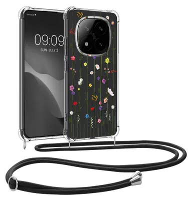 Produktbild von kwmobile Necklace Case kompatibel mit Xiaomi Redmi Note 14 Pro 5G / Poco X7 Hülle - Silikon Cover mit Handykette - Mehrfarbig Transparent Wildblumen