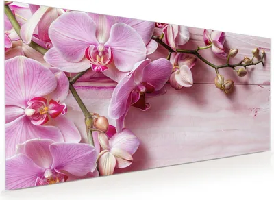 Produktbild von Küchenrückwand Spritzschutz Glas mit Motiv Orchideen Holz Hintergrund 40 x 40 cm