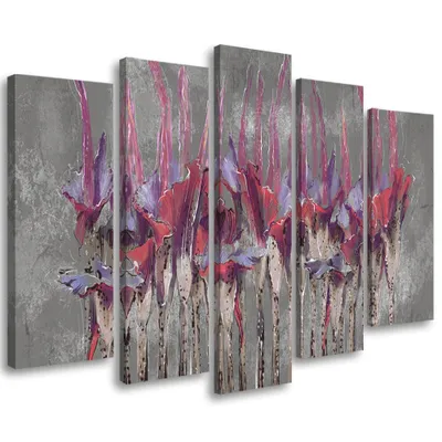 Produktbild von 5-teiliges leinwandbild pflanzen blumen wildblumen 200x100 cm Feeby grau wandbild bereit zum aufhängen
