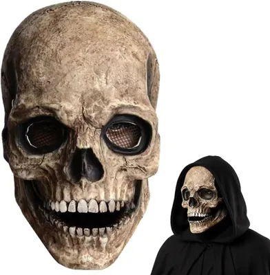 Image de Masque en latex représentant un crâne, mâchoire mobile, taille unique, idéal pour Halloween