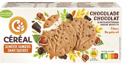 Image de Céréal Chocolade Hazelnootkoeken sans sucre, 132 g - biscuits au chocolat noisette sans sucre