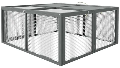 Produktbild von Kaninchenstall für Zwergkaninchen aus Holz, Klappbar Kleintierstall mit Freilaufgehege, Zwergkaninchenstall mit aufklappbarem Dach Griff für Meerschweinchen, Natur, 110 x 105 x 50 cm
