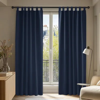 Zdjęcie produktu dla Zasłony zaciemniające z pętelkami, termoizolacyjne, ochrona przed zimnem, 245x140 cm, ciemnoniebieskie, zestaw 2 sztuki