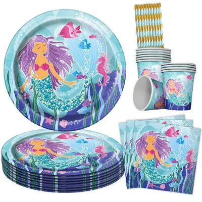 Immagine prodotto di Set di stoviglie a tema sirena, 40 pezzi, per 10 persone
