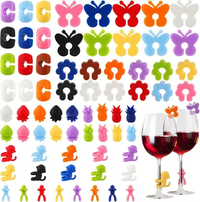 Immagine prodotto di Segnaposto in silicone colorati - Set da 70 pezzi - Segnaposto riutilizzabili per bicchieri