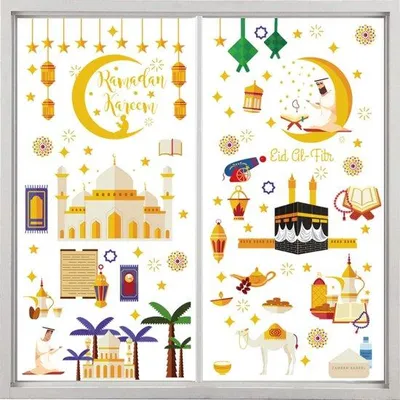 Produktbild von Famanu Fensteraufkleber 9 Stück - Ramadan und Eid Mubarak Thema - Sterne und Halbmond
