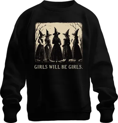 Produktbild von Girls will be girls Hexen Vintage Halloween Gothic Retro Mädchen Uni Sweatshirt Pullover, Schwarz, XXL