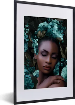 Produktbild von MuchoWow® MuchoWow® Gerahmtes Poster Frau - Blumen - Blätter 40x60 cm - Poster mit zchwarzem Bilderrahmen - Poster in Rahmen