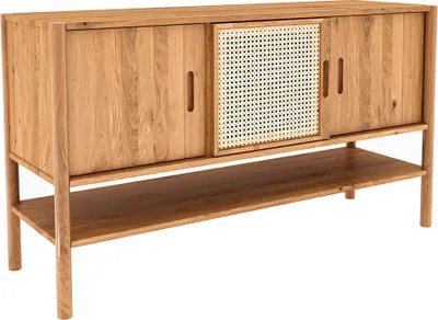 Produktbild von Sideboard 142 cm breit, Eiche massiv geölt mit Rattangeflecht, PORI-165