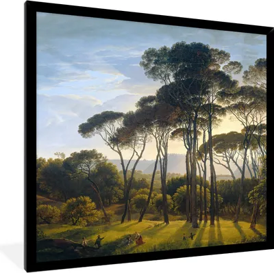 Produktbild von MuchoWow® Gerahmtes Poster Italienische Landschaft mit Zirbelkiefer - Kunst - Alte Meister 40x40 cm - Poster mit Schwarzem Bilderrahmen Wandposter Rahmen Foto Bilder - Mit Rahmen - Wanddekoration Schlafzimmer
