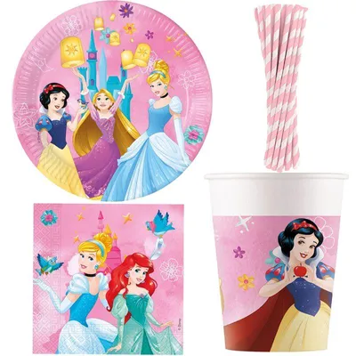 Produktbild von Princess Partyset Deko Kindergeburtstag Cinderella, Arielle 60 tlg.