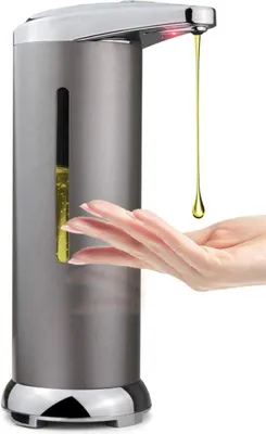 Produktbild von Automatischer Seifenspender aus Edelstahl, mit Fenster, Infrarot-Bewegungssensor, wasserdichter Basis, geeignet für Bad, Küche, Hotel, Restaurant, 108 * 200 * 73 mm, dunkelgrau