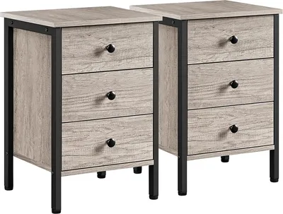 Produktbild von Yaheetech 2er Set Nachttisch mit 3 Schubladen Nachtkommode Schrank Beistelltisch Boxspringbett Schlafzimmer, 40 x 40 x 60 cm, Industrie-Design