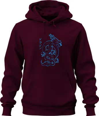 Produktbild von Japanischer Drache Neon Blau Katakana ドラゴン Cyberpunk Yakuza Retro Uni Hoodie Kapuzenpullover, Burgundy, L
