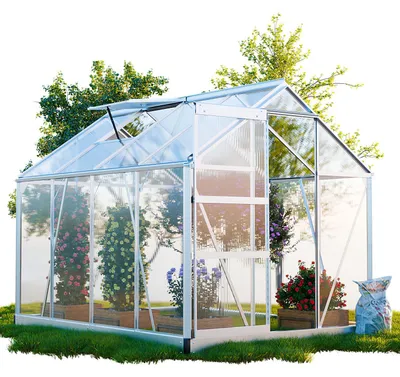 Produktbild von GARMIO® Gewächshaus NEAPEL 250x190cm für den Garten, Alu Frühbeet inklusive Fundament, 2 Dachfenster, UV-Schutz, Tomatenhaus