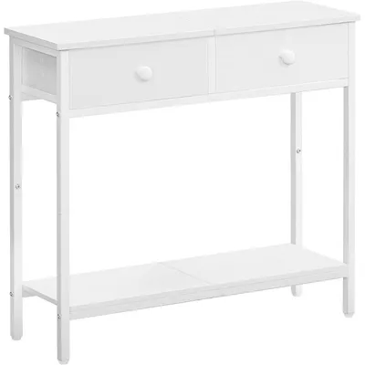 Obrázek produktu pro Úzký konzolový stolek s 2 zásuvkami potaženými látkou, výška 75 cm. Vstupní stolek, stolek k pohovce, industriální styl, bílá barva