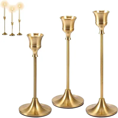Produktbild von Kerzenständer 3er Set, goldfarben, 16,5 cm 19 cm 22 cm, für Hochzeit