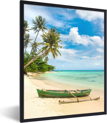 Produktbild von MuchoWow® Gerahmtes Poster Strand - Kanu - Palme - Tropisch 60x80 cm - Poster mit Schwarzem Bilderrahmen Wandposter Rahmen Foto Bilder - Premium - Wanddeko Wohnzimmer