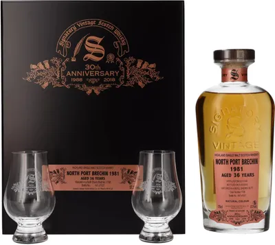 Produktbild von Signatory Vintage NORTH PORT BRECHIN 36 Years Old 30th ANNIVERSARY 1981 57,2% Vol. 0,7l in Holzkiste mit 2 Gläsern