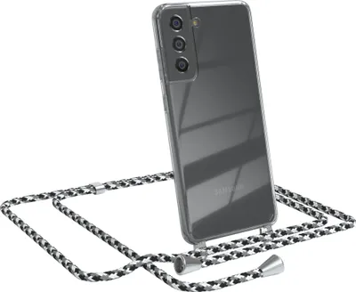 Produktbild von EAZY CASE Handykette kompatibel mit Samsung Galaxy S21 FE 5G Kette, Handyhülle mit Umhängeband, Handykordel, Schutzhülle, Kette, Silikonhülle, Silikon Cover, Schwarz mit Clips Schwarz