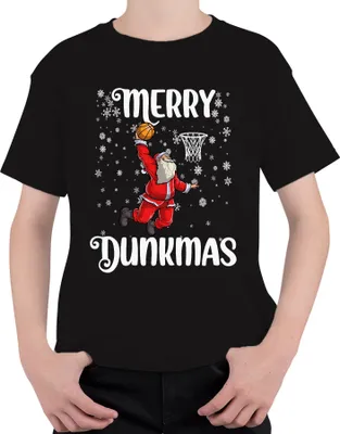 Produktbild von Merry Dunkmas Santa Basketball - Weihnachten Weihnachtsgeschenk Christmas Uni Kinder T-Shirt, Schwarz, 104
