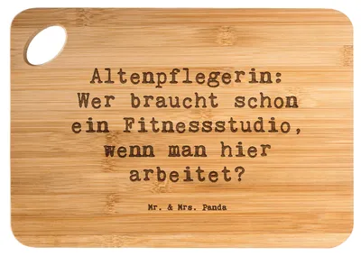 Produktbild von Mr. & Mrs. Panda Schneidebrett Spruch Altenpflegerin Fitness - Transparent - Geschenk, Holzbrettchen, Energie, Altenpflege, Beruf, Frühstücksbrettchen, Frühstücksbrett