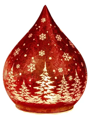 Produktbild von LED Deko Tropfen Rot 15 cm Glasleuchte + Timer (6h an / 18h aus) Farbglas Batteriebetrieben