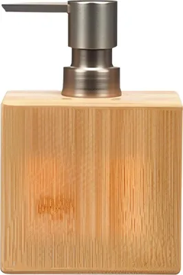 Image de BERILO | Distributeur de savon - Distributeur de liquide - 15 x 10 x 6 cm - marron - avec pompe doseuse - Carré - Bambou