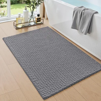 Produktbild von Badezimmerteppich Chenille 50 x 80 cm Grau, weich, saugfähig, rutschfest, maschinenwaschbar