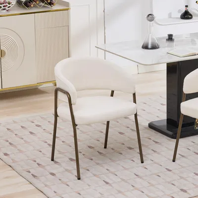 Produktbild von Chenille Esszimmerstuhl mit Armlehnen und Messingbeinen 57 x 54.5 x 79.5 cm Modern Beige