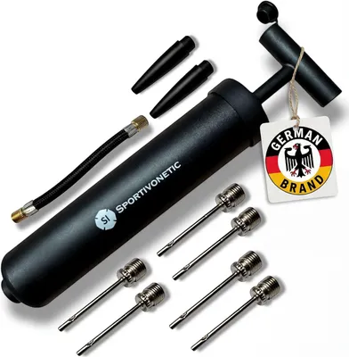 Zdjęcie produktu dla Pompka do balonów, 4 metalowe igły, 2 plastikowe igły, elastyczny wąż, do piłek sportowych, czarna