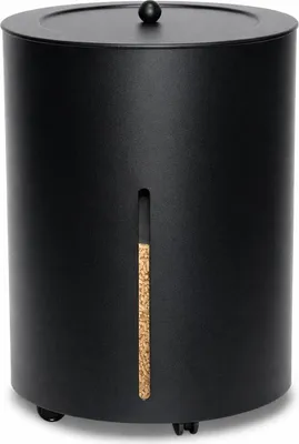 Produktbild von Schwarz beschichteter Pelletskorb Pelletsbox ø39cm Holzkorb mit Bodenrollen