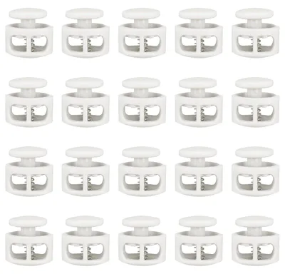 Kordelstopper 6 mm, 20 Stück, Kunststoff, Federklemme, Weiß