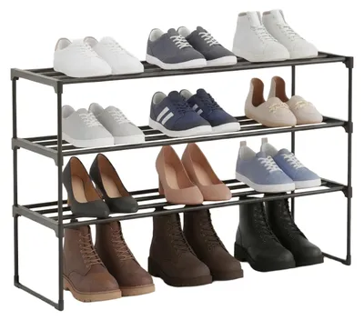 Produktbild von Relaxdays Schuhregal, 3 Ebenen, Stecksystem, HBT: 55x117x30 cm, Metall Schuhablage, platzsparend, Schuhgestell, schwarz