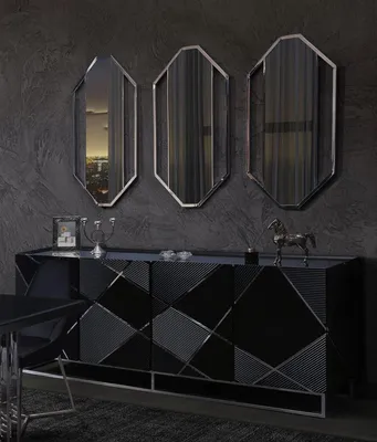 Obrázok produktu pre Casa Padrino luxusný nábytkový set príborník a 3 zrkadlá čierna / strieborná - Skriňa z masívneho dreva a 3 elegantné nástenné zrkadlá - Luxusný nábytok - Luxusná kvalita