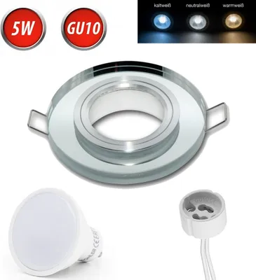 Produktbild von Einbaustrahler GU10 Einbaurahmen Glas Einbauleuchte Ø75mm Bohrloch inkl. GU10 5W Kaltweiß LED Leuchtmittel Silber Rund